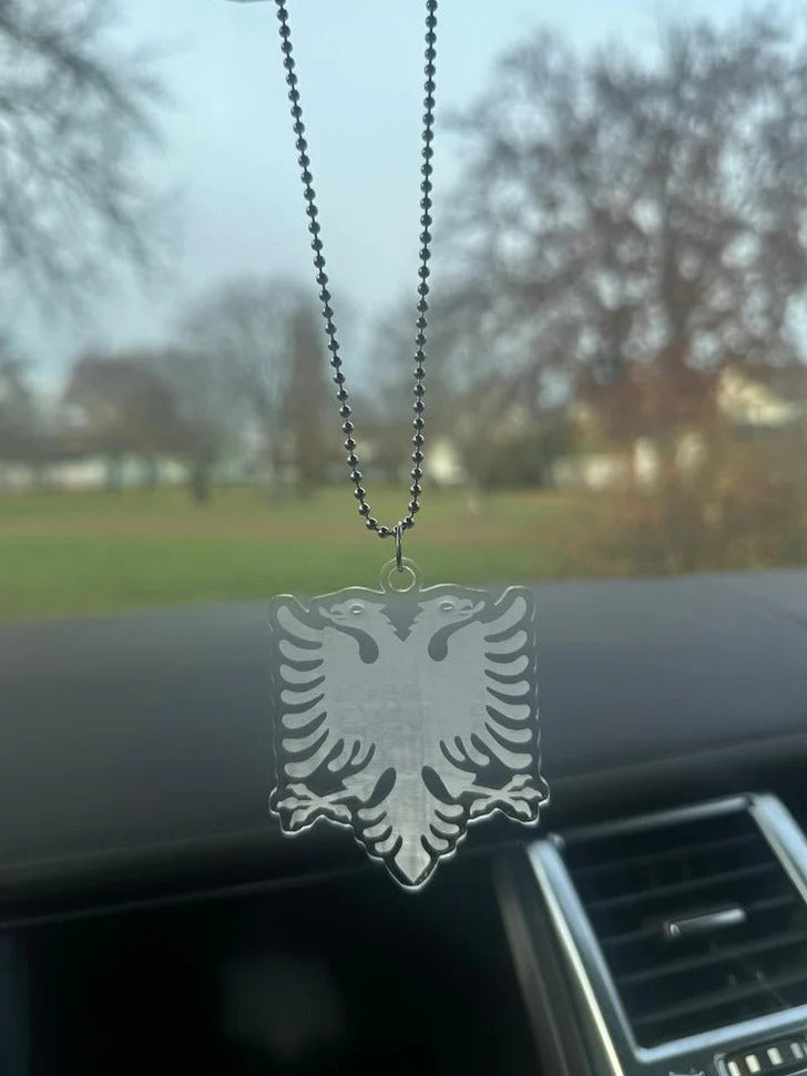 Albanien Transparent Autospiegel Anhänger + Kette Albania Adler ca. 6x7cm