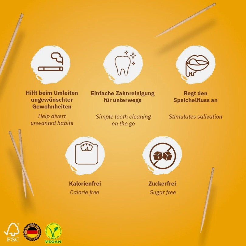 Zahnstocher Sticks Holzstocher Zahnpflege Zahnhölzer Atemerfirscher Zimt/Orange