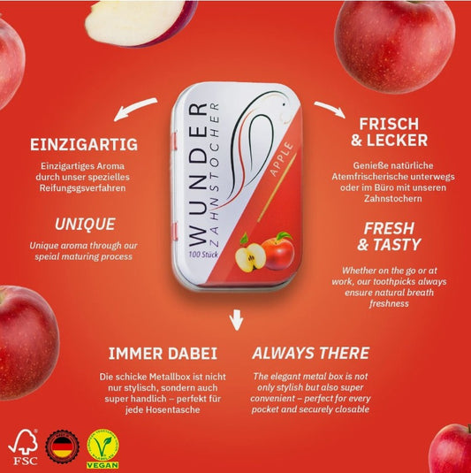 Wunder Zahnstocher - Zahnstocher mit Geschmack Apfel Metallbox