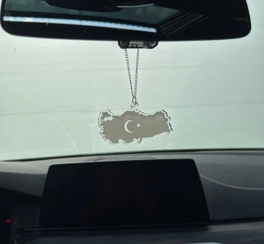 Türkei Transparent Autospiegel Anhänger + Kette Türkiye Türk ca. 10x5cm