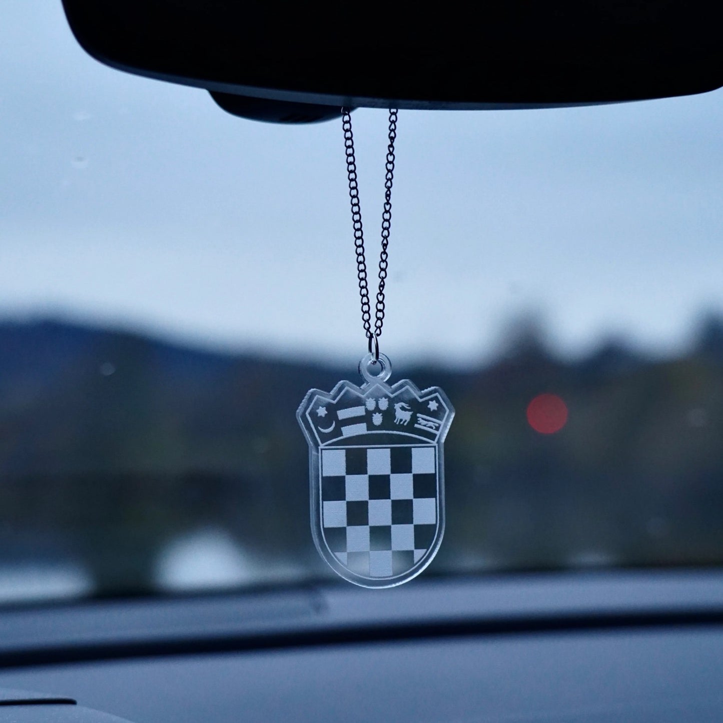 Kroatien Transparent  Autospiegel Anhänger + Kette Hrvatska ca. 6x7cm