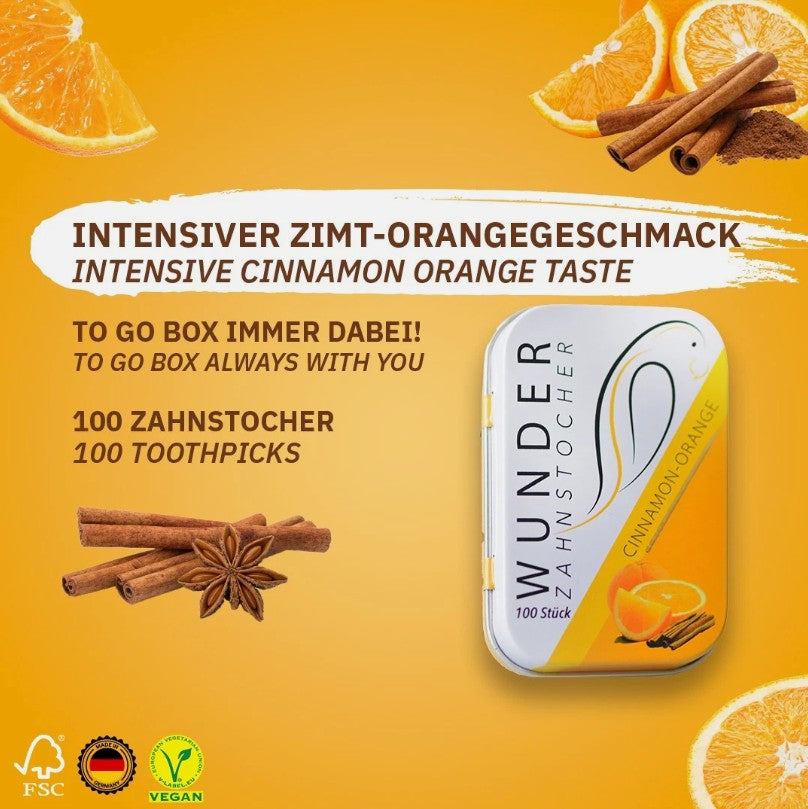 Zahnstocher Sticks Holzstocher Zahnpflege Zahnhölzer Atemerfirscher Zimt/Orange