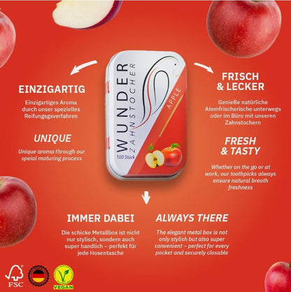 Wunder Zahnstocher - Zahnstocher mit Geschmack Apfel Metallbox