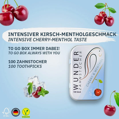 Wunder Zahnstocher - Zahnstocher mit Geschmack Kirsch/Menthol Metallbox
