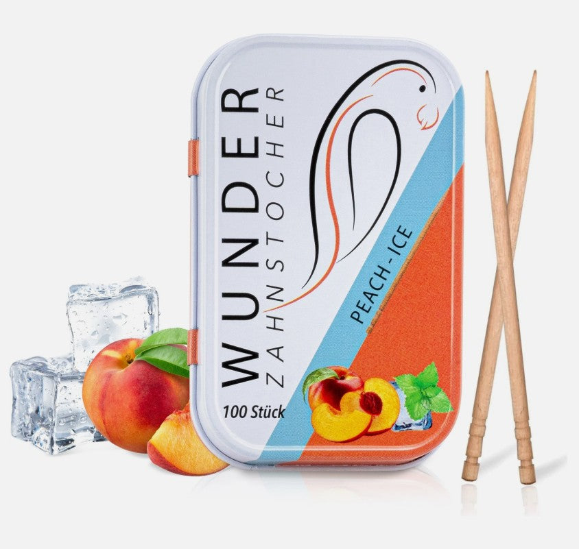 Wunder Zahnstocher - Zahnstocher mit Geschmack Pfirsich/Ice Metallbox