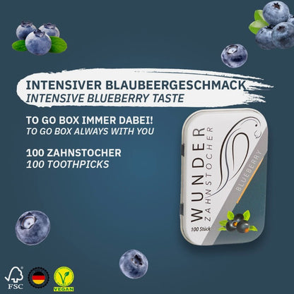 Wunder Zahnstocher - Zahnstocher mit Geschmack Blaubeere Metallbox