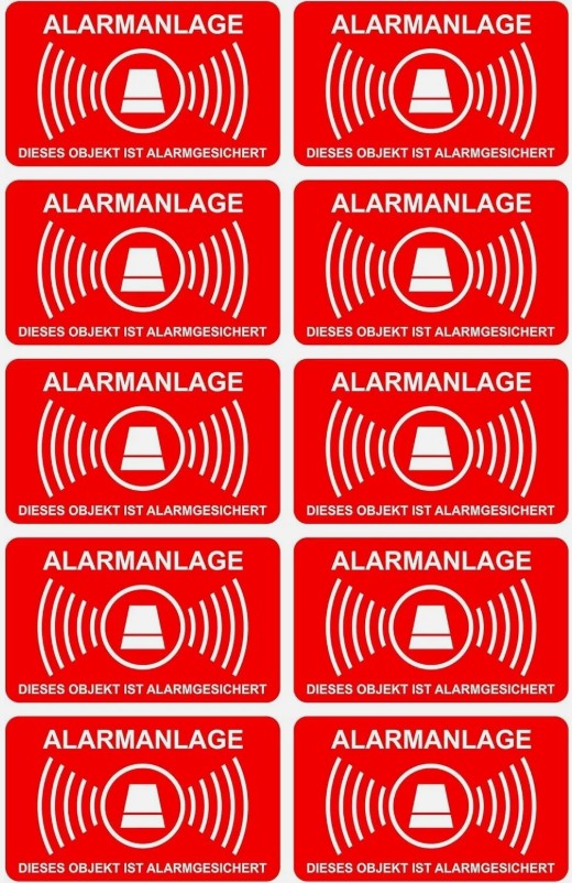 10 Stück Aufkleber Alarmanlage 5cmx3 cm alarmgesichert wetterfest & UV Schutz