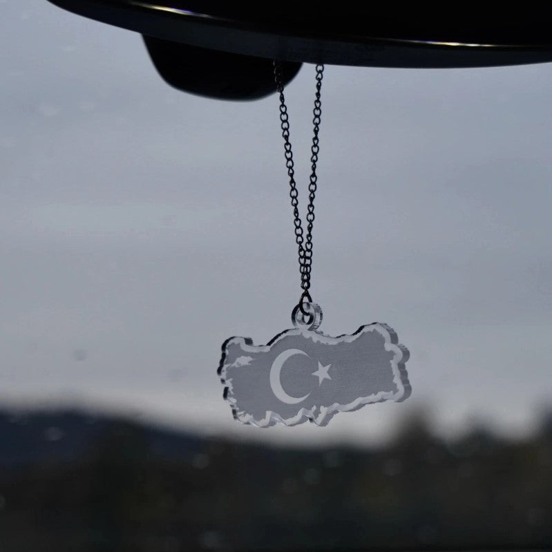 Türkei Transparent  Autospiegel Anhänger + Kette Türkiye Türk ca. 10x5cm